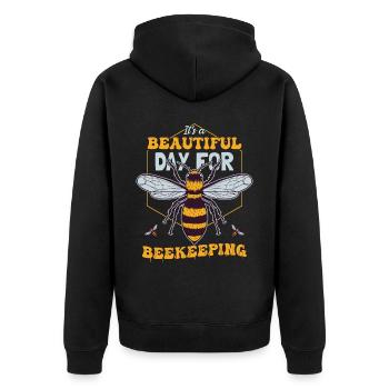 Es ist ein schöner Tag für die Imkerei - Unisex Premium Bio Zip Hoodie - Schwarz - Hinten - Nico (187cm)