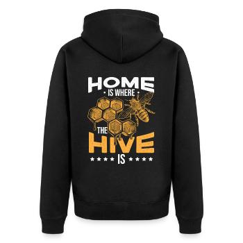 Zuhause ist, wo mein Bienenstock ist - Unisex Premium Bio Zip Hoodie - Schwarz - Hinten - Nico (187cm)