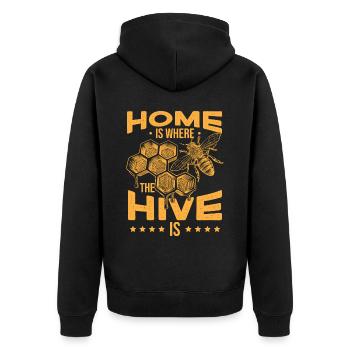 Zuhause ist, wo der Bienenstock ist - Unisex Premium Bio Zip Hoodie - Schwarz - Hinten - Nico (187cm)
