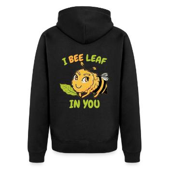 Ich Bienenblatt in dir - Unisex Premium Bio Zip Hoodie - Schwarz - Hinten - Nico (187cm)