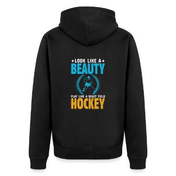 Field Hockey Hockey Player Sports - Unisex Premium Organic Zip Hoodie - black - Back - Nico (187cm)