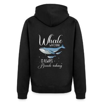 Orca Beobachtung für Buckelwale und Meerwale - Unisex Premium Bio Zip Hoodie - Schwarz - Hinten - Nico (187cm)