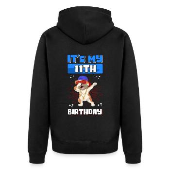 11. Geburtstag Geschenkidee 11 Jahre Geschenk - Unisex Premium Bio Zip Hoodie - Schwarz - Hinten - Nico (187cm)