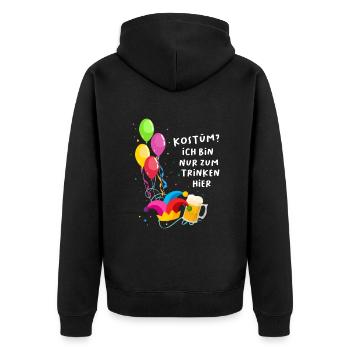 Kostüm? Ich bin nur zum Trinken hier - Unisex Premium Bio Zip Hoodie - Schwarz - Hinten - Nico (187cm)