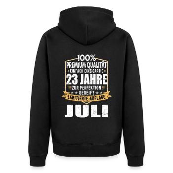 23. Geburtstag Juli Jahrgang 2000 Vintage - Unisex Premium Bio Zip Hoodie - Schwarz - Hinten - Nico (187cm)