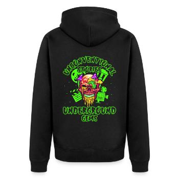 Underground Film, Independent Cinema, Horror - Unisex Premium Bio Zip Hoodie - Schwarz - Hinten - Nico (187cm)