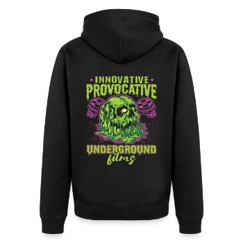 Underground Film, Independent Cinema, Horror - Unisex Premium Bio Zip Hoodie - Schwarz - Hinten - Nico (187cm)