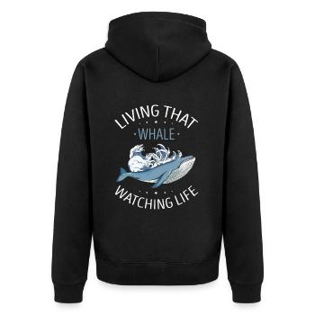 Buckelwal Design für Ozean Meer Wal und Wale - Unisex Premium Bio Zip Hoodie - Schwarz - Hinten - Nico (187cm)