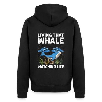 Orca Beobachtung für Buckelwale und Meerwale - Unisex Premium Bio Zip Hoodie - Schwarz - Hinten - Nico (187cm)