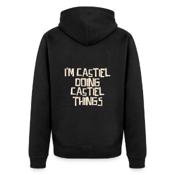 Je suis Castiel en train de faire des choses Castiel - Veste à capuche bio Premium Unisexe - noir - Dos - Nico (187cm)