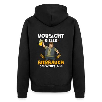 Vorsicht dieser Bierbauch schwenkt aus - Unisex Premium Bio Zip Hoodie - Schwarz - Hinten - Nico (187cm)