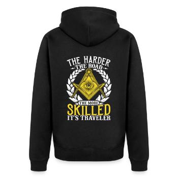 Masonic Freemasonry Fraternal - Unisex Premium Bio Zip Hoodie - Schwarz - Hinten - Nico (187cm)