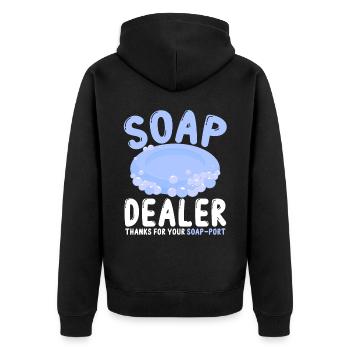 Soap Making, Soap Maker, Soapologist - Unisex Premium Organic Zip Hoodie - black - Back - Nico (187cm)