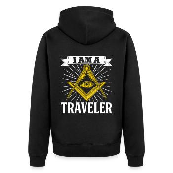 Masonic Freemasonry Fraternal - Unisex Premium Bio Zip Hoodie - Schwarz - Hinten - Nico (187cm)