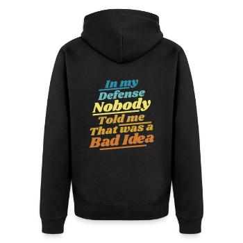Schwarzer Humor - Unisex Premium Bio Zip Hoodie - Schwarz - Hinten - Nico (187cm)