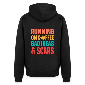 Schwarzer Humor Kaffee Running On Coffee - Unisex Premium Bio Zip Hoodie - Schwarz - Hinten - Nico (187cm)
