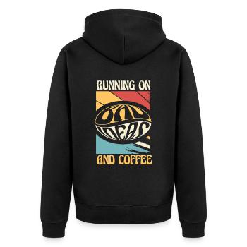 Schwarzer Humor Kaffee Running On Coffee - Unisex Premium Bio Zip Hoodie - Schwarz - Hinten - Nico (187cm)