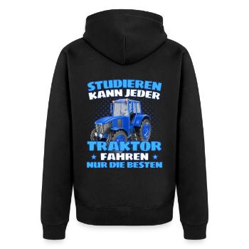 Funny tractor saying farmer or farmer - Unisex Premium Organic Zip Hoodie - black - Back - Nico (187cm)