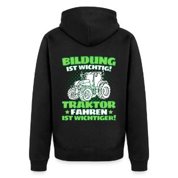 Funny tractor saying farmer or farmer - Unisex Premium Organic Zip Hoodie - black - Back - Nico (187cm)