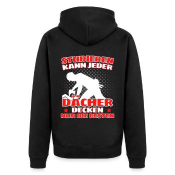 ICH BIN DACHDECKER! DER LUSTIGE DACHDECKER SPRUCH - Unisex Premium Bio Zip Hoodie - Schwarz - Hinten - Nico (187cm)