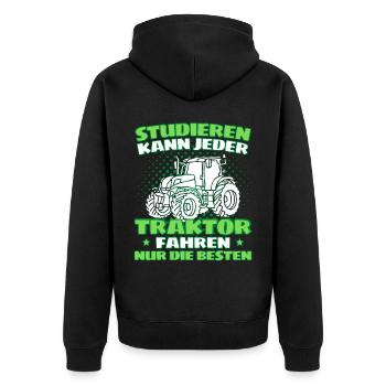 Funny tractor saying farmer or farmer - Unisex Premium Organic Zip Hoodie - black - Back - Nico (187cm)