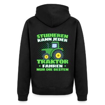 Funny tractor saying farmer or farmer - Unisex Premium Organic Zip Hoodie - black - Back - Nico (187cm)