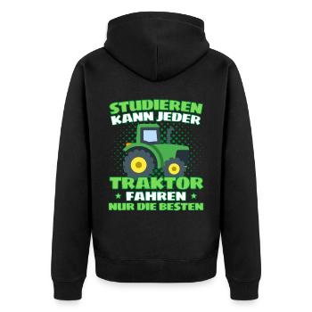 Funny tractor saying farmer or farmer - Unisex Premium Organic Zip Hoodie - black - Back - Nico (187cm)