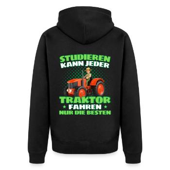 Funny tractor saying farmer or farmer - Unisex Premium Organic Zip Hoodie - black - Back - Nico (187cm)