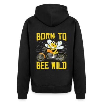 Born To Bee Wild | Motorrad Motorrad Biene - Unisex Premium Bio Zip Hoodie - Schwarz - Hinten - Nico (187cm)