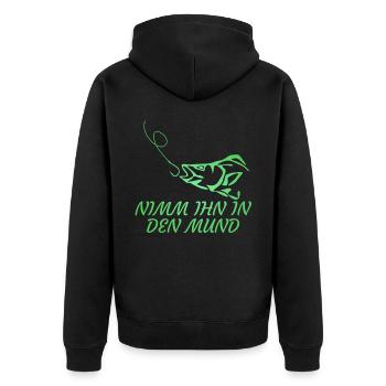 Angeln Fisch Angel Angler Fischer - Unisex Premium Bio Zip Hoodie - Schwarz - Hinten - Nico (187cm)
