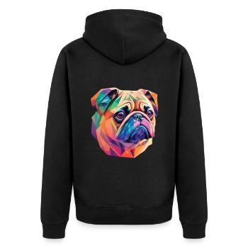 Mops Hund Polygon Kunst Geometrische Pug Hunde - Unisex Premium Bio Zip Hoodie - Schwarz - Hinten - Nico (187cm)
