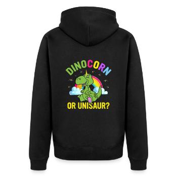 Lustiger Dinosaurier-Spruch T Rex Dino - Unisex Premium Bio Zip Hoodie - Schwarz - Hinten - Nico (187cm)
