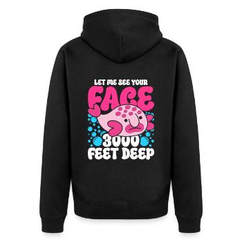 Blobfisch Let Me See Your Face 3000 Feet Deep - Unisex Premium Bio Zip Hoodie - Schwarz - Hinten - Nico (187cm)