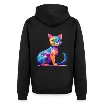 Eine geometrische Illustration mit einer kawaiianischen Katze - Unisex Premium Bio Zip Hoodie - Schwarz - Hinten - Nico (187cm)