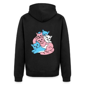 Cats Pile Transgender Flag Trans LGBTQ Cat - Unisex Premium Organic Zip Hoodie - black - Back - Nico (187cm)
