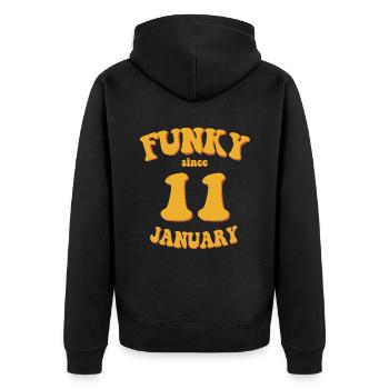 Funky Birthday: Janvier 2011 - Flower Power - Veste à capuche bio Premium Unisexe - noir - Dos - Nico (187cm)