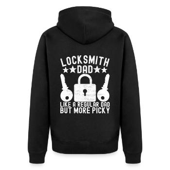 Schlüsseldienst Locksmith Dietrich - Unisex Premium Bio Zip Hoodie - Schwarz - Hinten - Nico (187cm)