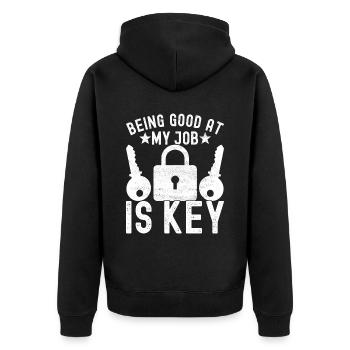 Schlüsseldienst Locksmith Dietrich - Unisex Premium Bio Zip Hoodie - Schwarz - Hinten - Nico (187cm)