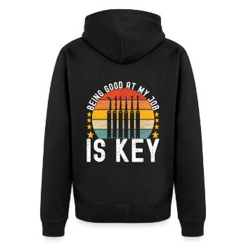 Schlüsseldienst Locksmith Dietrich - Unisex Premium Bio Zip Hoodie - Schwarz - Hinten - Nico (187cm)