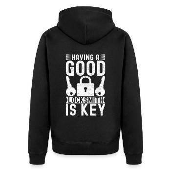 Schlüsseldienst Locksmith Dietrich - Unisex Premium Bio Zip Hoodie - Schwarz - Hinten - Nico (187cm)