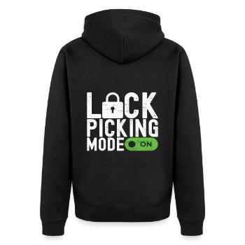 Schlüsseldienst Locksmith Dietrich - Unisex Premium Bio Zip Hoodie - Schwarz - Hinten - Nico (187cm)