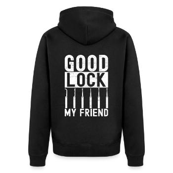Schlüsseldienst Locksmith Dietrich - Unisex Premium Bio Zip Hoodie - Schwarz - Hinten - Nico (187cm)