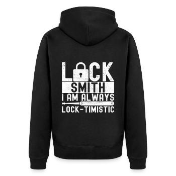 Schlüsseldienst Locksmith Dietrich - Unisex Premium Bio Zip Hoodie - Schwarz - Hinten - Nico (187cm)
