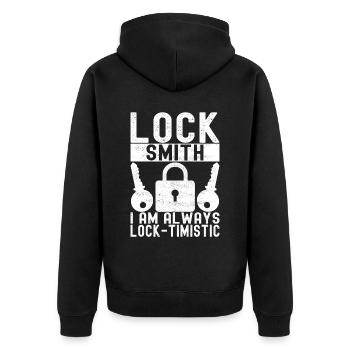 Schlüsseldienst Locksmith Dietrich - Unisex Premium Bio Zip Hoodie - Schwarz - Hinten - Nico (187cm)