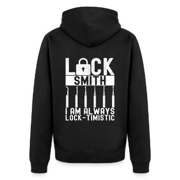 Schlüsseldienst Locksmith Dietrich - Unisex Premium Bio Zip Hoodie - Schwarz - Hinten - Nico (187cm)