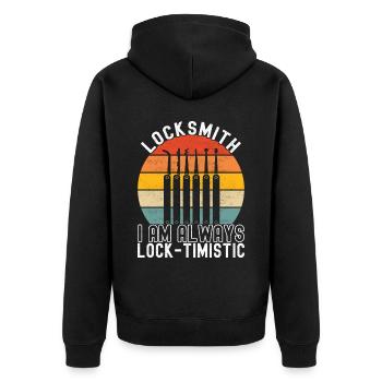 Schlüsseldienst Locksmith Dietrich - Unisex Premium Bio Zip Hoodie - Schwarz - Hinten - Nico (187cm)