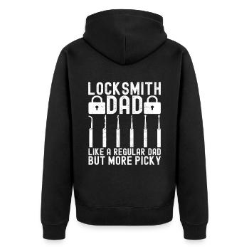 Schlüsseldienst Locksmith Dietrich - Unisex Premium Bio Zip Hoodie - Schwarz - Hinten - Nico (187cm)