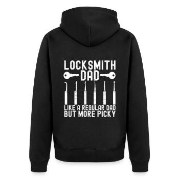 Schlüsseldienst Locksmith Dietrich - Unisex Premium Bio Zip Hoodie - Schwarz - Hinten - Nico (187cm)