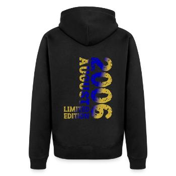 2006 August Limited Edition 17. Geburtstag Outfit - Unisex Premium Bio Zip Hoodie - Schwarz - Hinten - Nico (187cm)