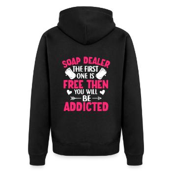 Soap Making, Soap Maker, Soapologist - Unisex Premium Organic Zip Hoodie - black - Back - Nico (187cm)